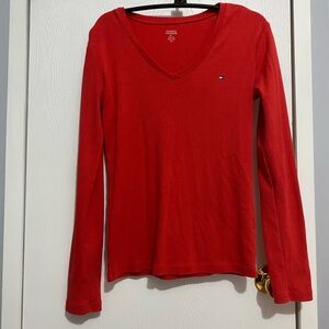 Tommy Hilfiger Women's Small Tight Fit Red V-Neck Top